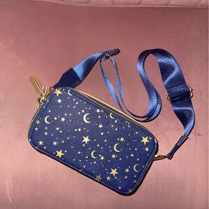 Navy Blue and Gold Starry Crossbody Bag